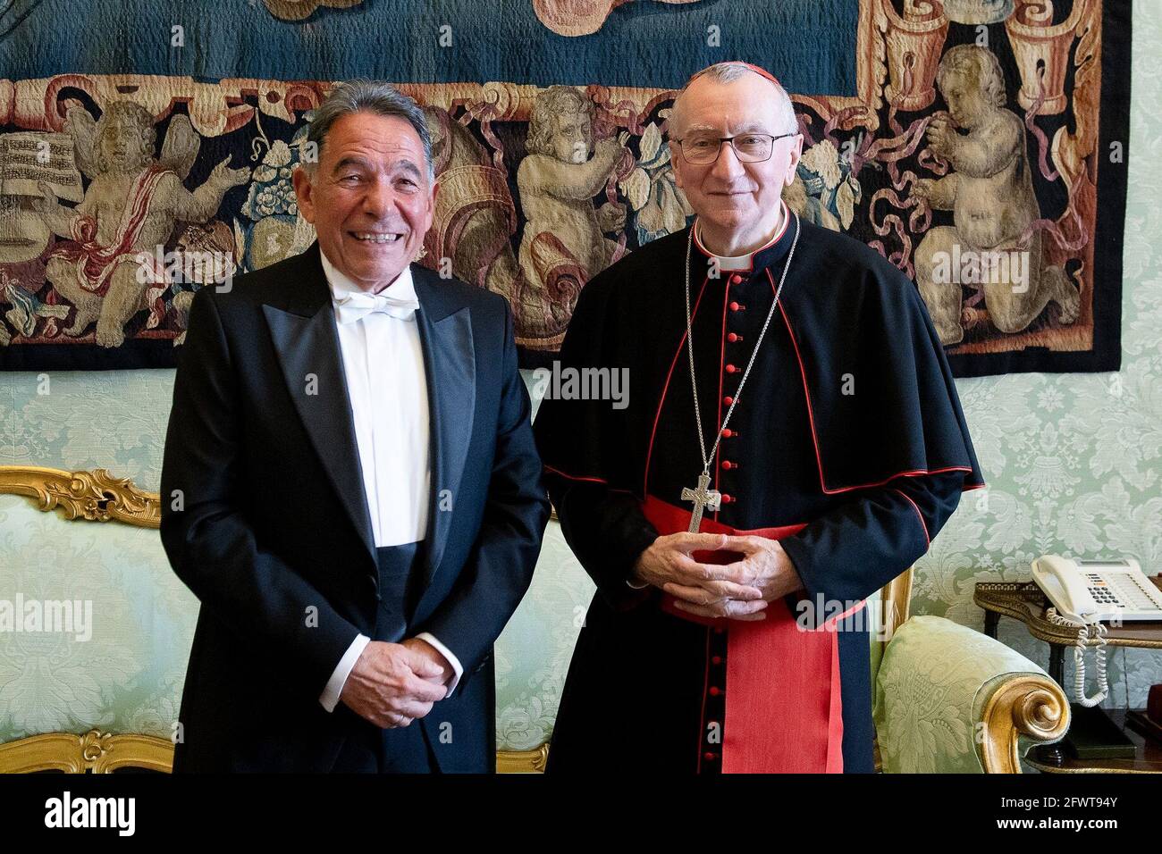 Rome, Italy. 24th May, 2021. May 24, 2021 :Cardinal Pietro Parolin meet H.E. Mr. Sima Avramović, Ambassador of Serbia to the Holy See at the Vatican Credit: Independent Photo Agency/Alamy Live News Stock Photo