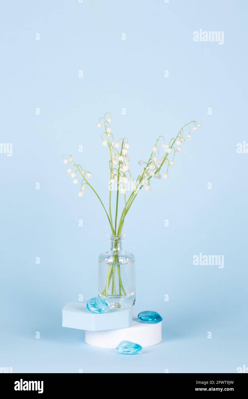 Intlation with lily of the valley flowers and geometric shapes Stock Photo