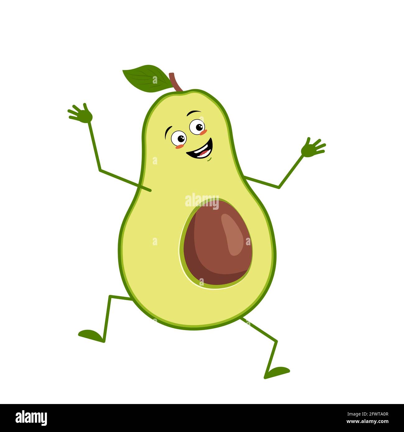 Cute avocado character with joy emotions, smiling face, happy eyes, arms and legs. A mischievous vegetable hero with eyes Stock Vector