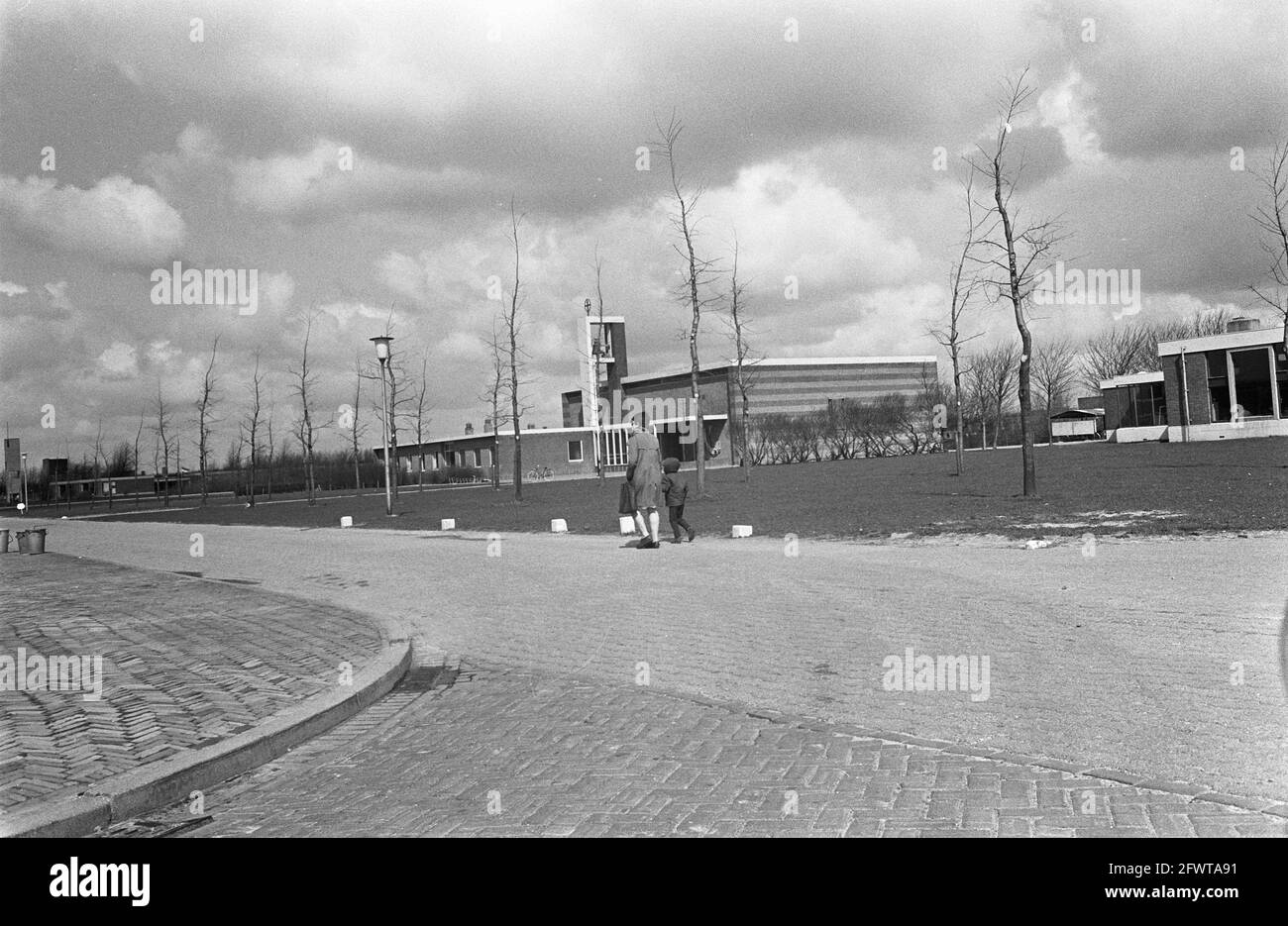 Noordoost Polder. The village of Nagele. Catholic church, April 17, 1969, villages, churches, The Netherlands, 20th century press agency photo, news to remember, documentary, historic photography 1945-1990, visual stories, human history of the Twentieth Century, capturing moments in time Stock Photo