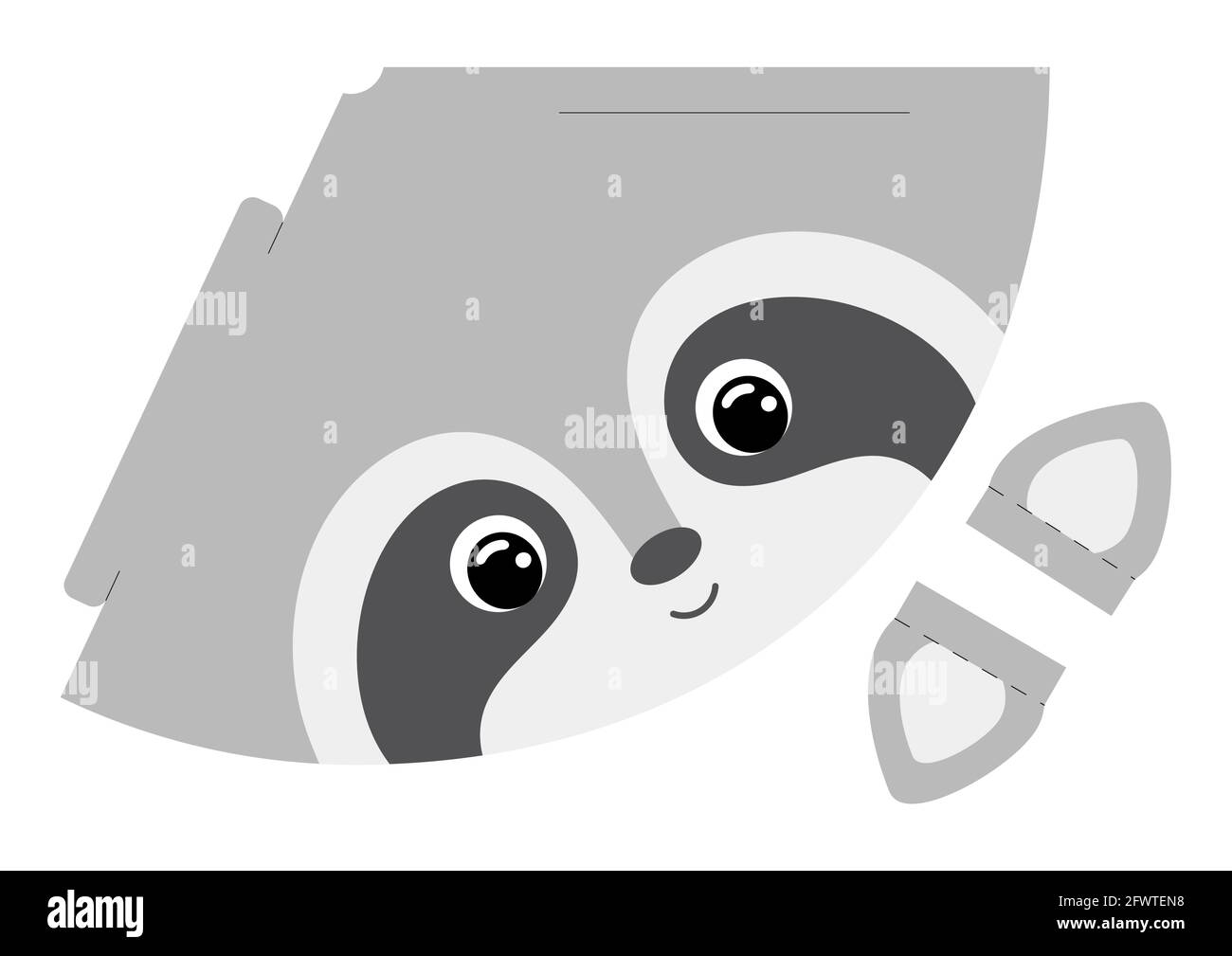 Printable raccoon paper hat. Party die cut template for birthday