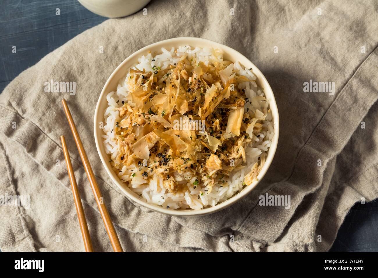 Healthy Homemade Tuna Cat Rice with Sesame Seeds and Bonito Flakes