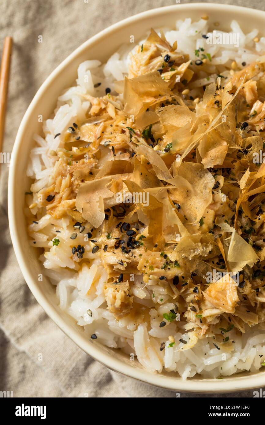 Healthy Homemade Tuna Cat Rice with Sesame Seeds and Bonito Flakes