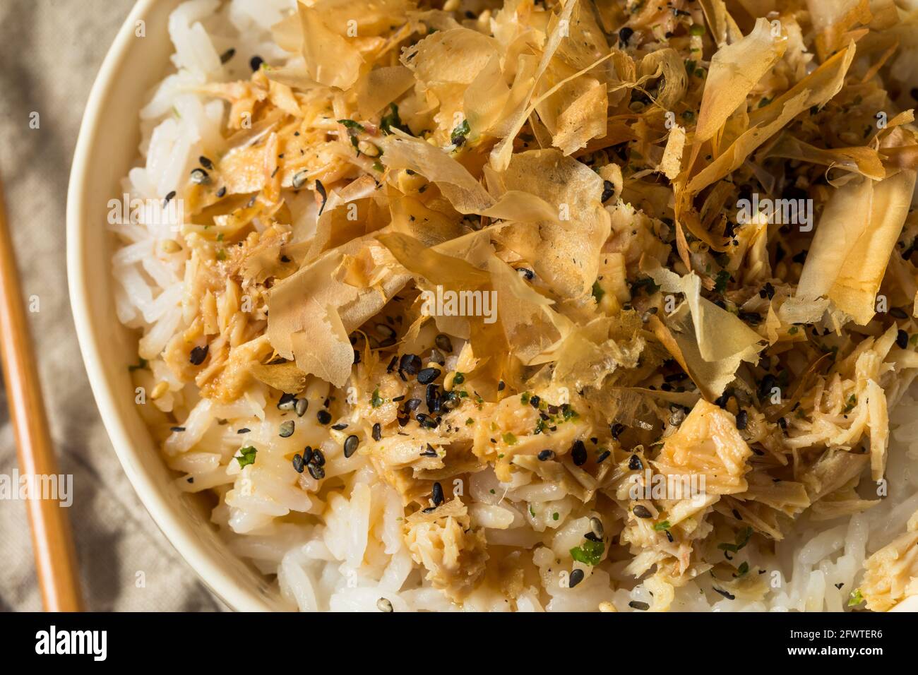 Healthy Homemade Tuna Cat Rice with Sesame Seeds and Bonito Flakes