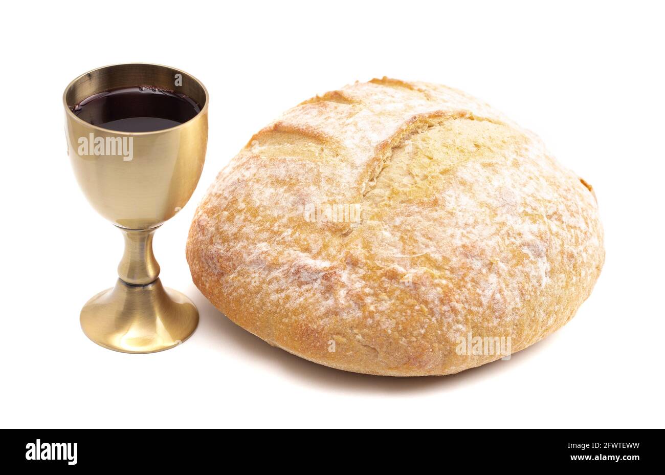 The Sacrament of Holy Communion Isolated on a White Background Stock