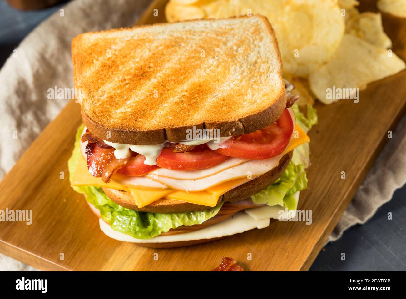 Homemade Turkey Club Sandwich with Bacon Tomato and Lettuce Stock Photo ...