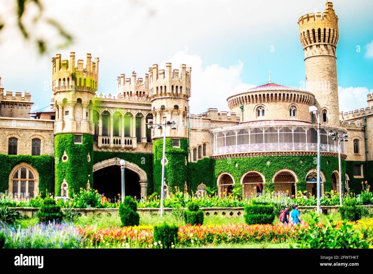 Bangalore Palace is a royal palace located in Bengaluru, Karnataka, India, in an area that was owned by Rev. J. Garrett, the first principal of the Ce Stock Photo