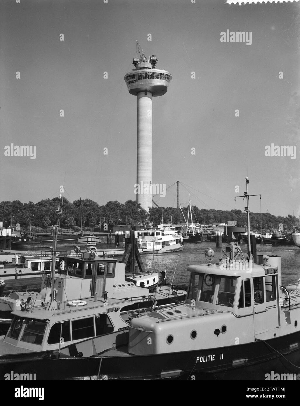 Lifting of the restaurant in the top of the Euromast, July 11, 1959, construction, The Netherlands, 20th century press agency photo, news to remember, documentary, historic photography 1945-1990, visual stories, human history of the Twentieth Century, capturing moments in time Stock Photo