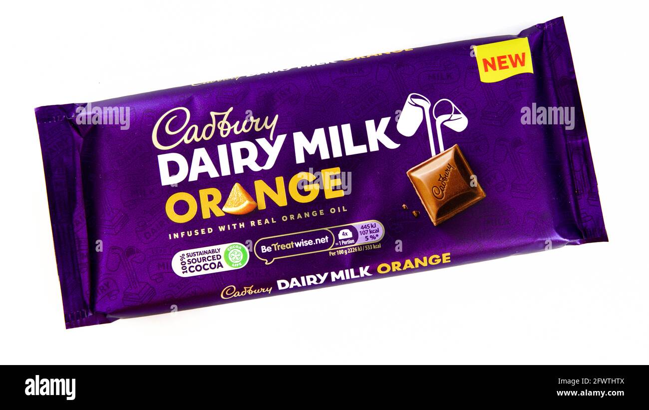 Cadbury's New Dairy Milk Orange Stock Photo Alamy