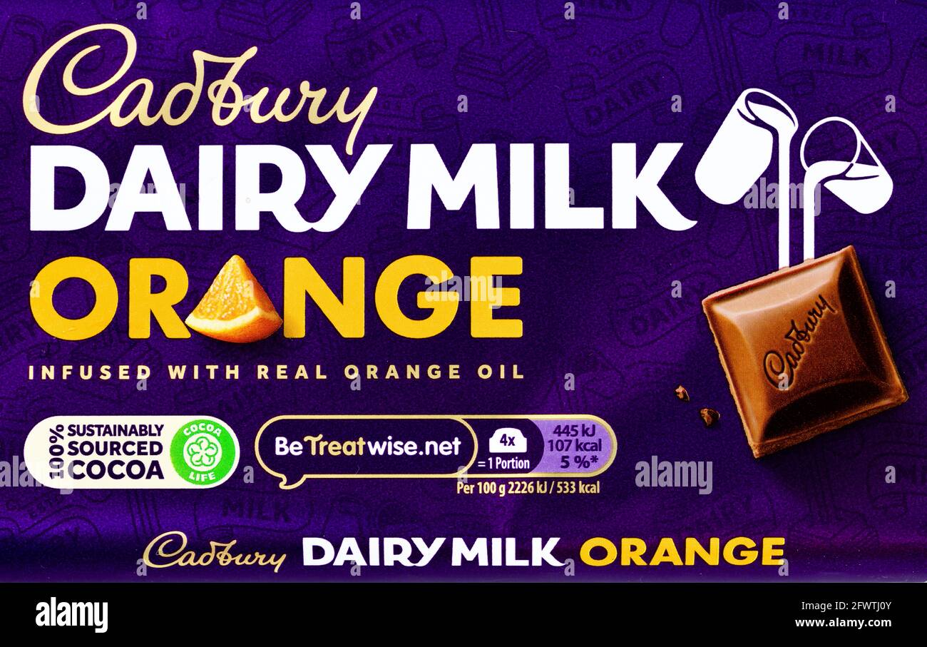 Cadbury's New Dairy Milk Orange Stock Photo Alamy