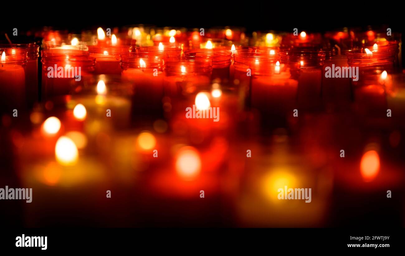 Candles inside the Falgars sanctuary (Berguedà, Catalonia, Spain, Pyrenees) ESP:  Cirios al interior del santuario de Falgars (Berguedà, Cataluña) Stock Photo