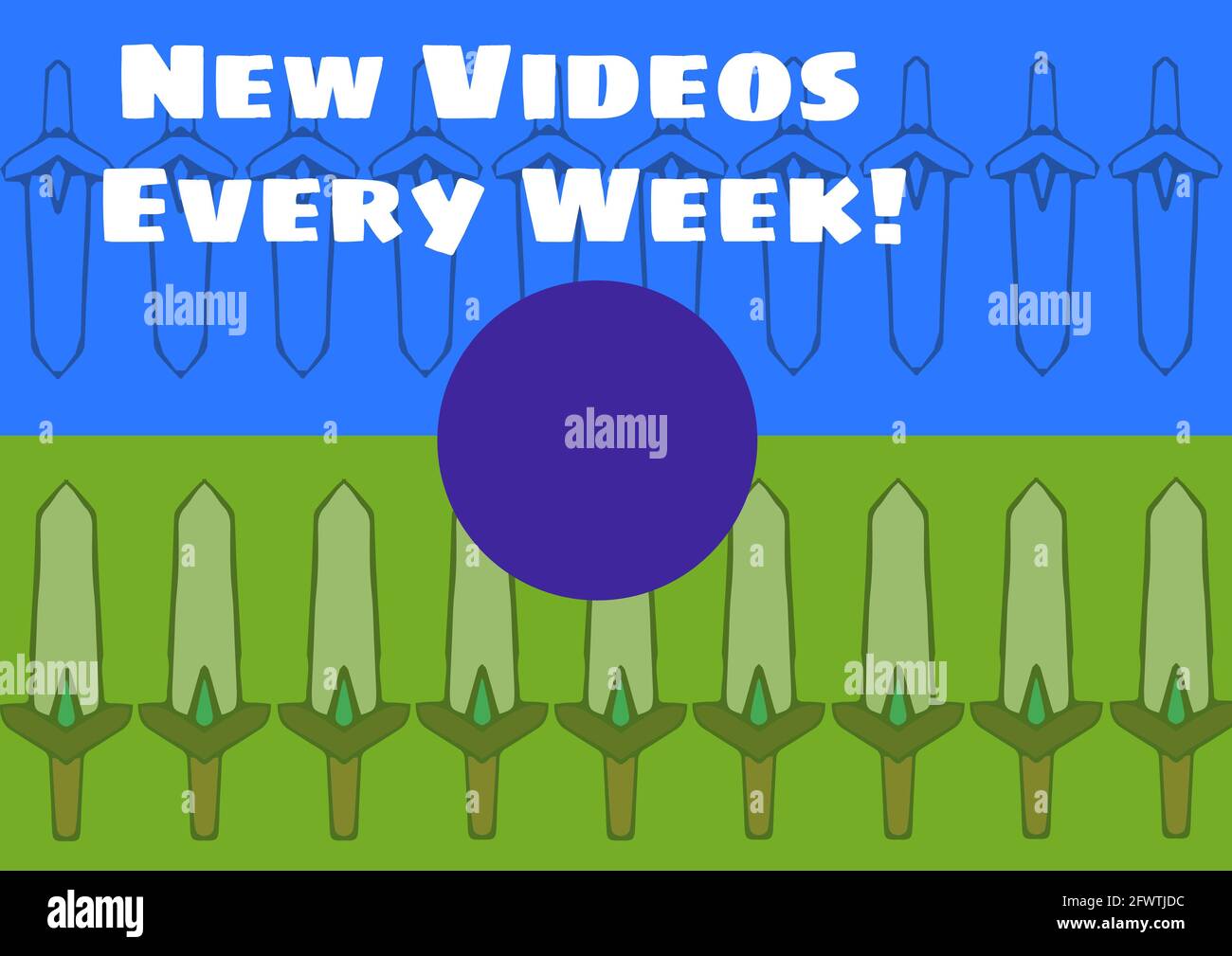 Composition of new video every week text with blue dot on green and blue background Stock Photo