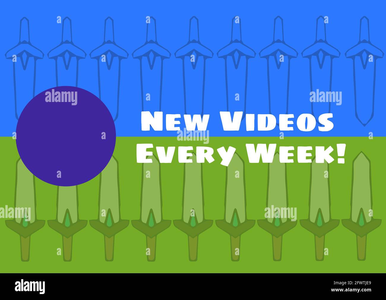 Composition of new videos every week text with blue dot on green and blue background Stock Photo