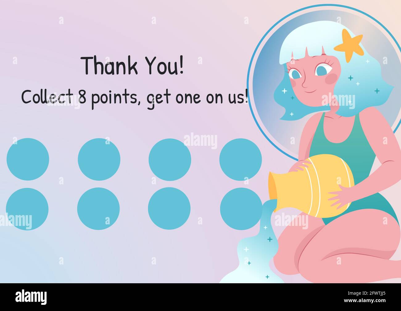Composition of thank you collect 8 points get 1 on us text with eight dots for loyalty stamps Stock Photo