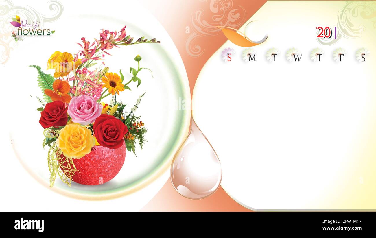 Flower with Vase Arrangement, Table Calendar Layout Design Stock Photo -  Alamy