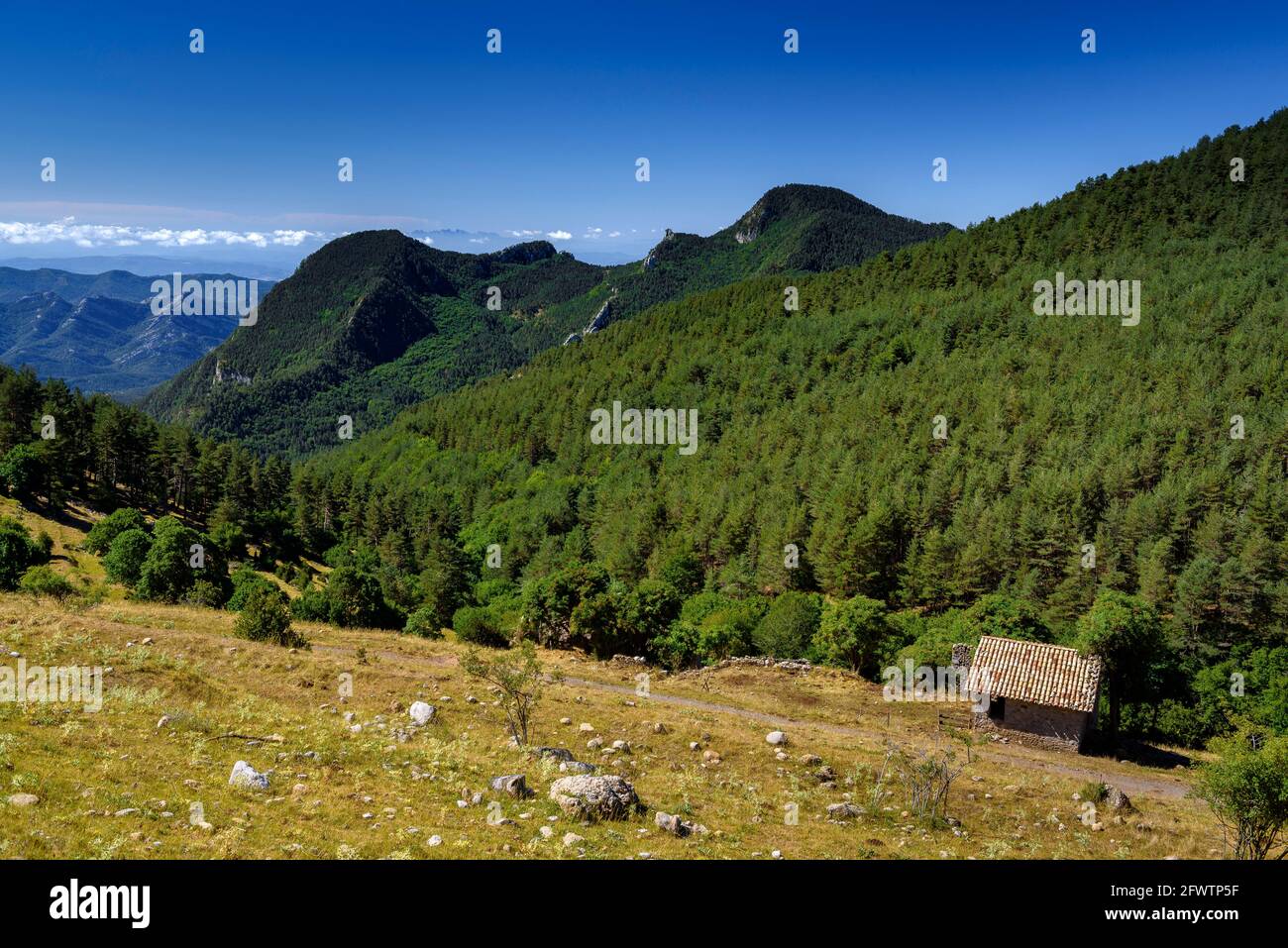 Serra del Catllaràs seen from the top of the mountain. On the right, the Sobrepuny summit (Berguedà, Catalonia, Spain, Pyrenees) Stock Photo
