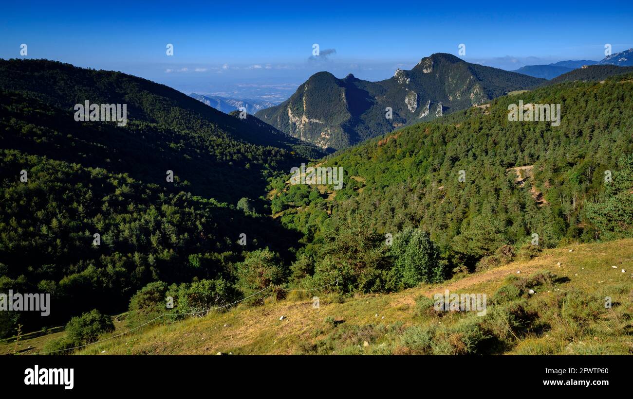 Serra del Catllaràs seen from the top of the mountain. On the right, the Sobrepuny summit (Berguedà, Catalonia, Spain, Pyrenees) Stock Photo