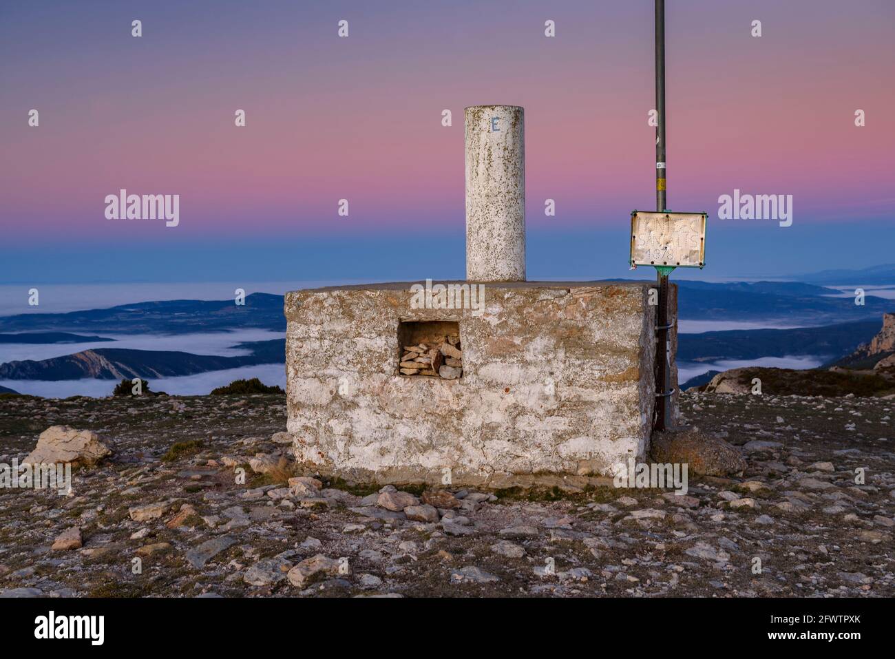 Sunrise seen from the Sant Alís summit, the highest point of Montsec d'Ares (Lleida, Catalonia, Spain, Pyrenees) Stock Photo