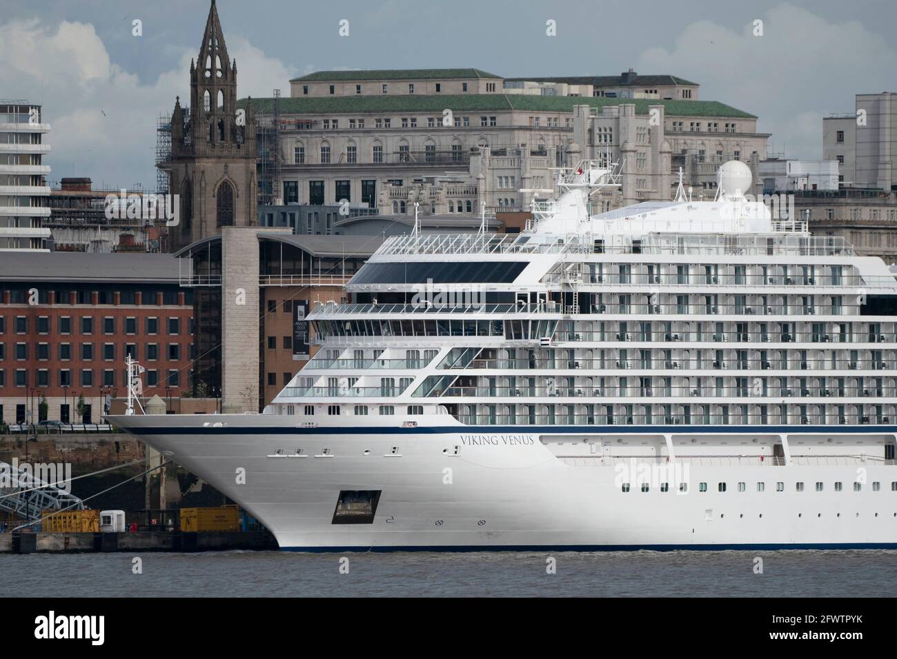 Liverpool, UK, 24th May 2021. The Viking Venus a brand new ship will leaves Liverpool after her first visit to the city launch the cruise season. Liverpool Cruise Terminal is expecting around 80 cruise ships as lockdown restrictions ease. Credit: Jon Super/Alamy Live News. Stock Photo
