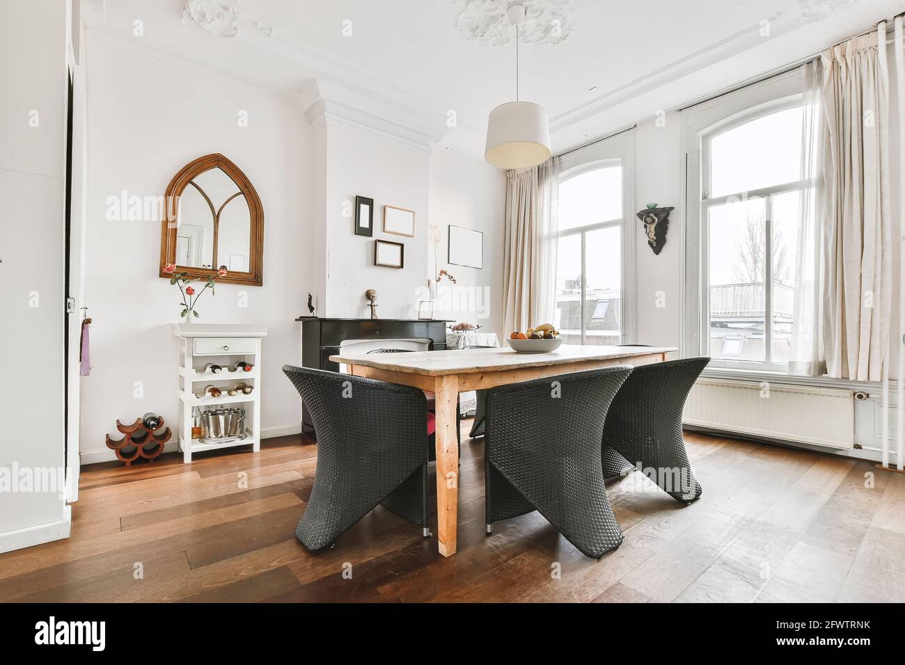 Bright and beautiful dining room interior design Stock Photo - Alamy