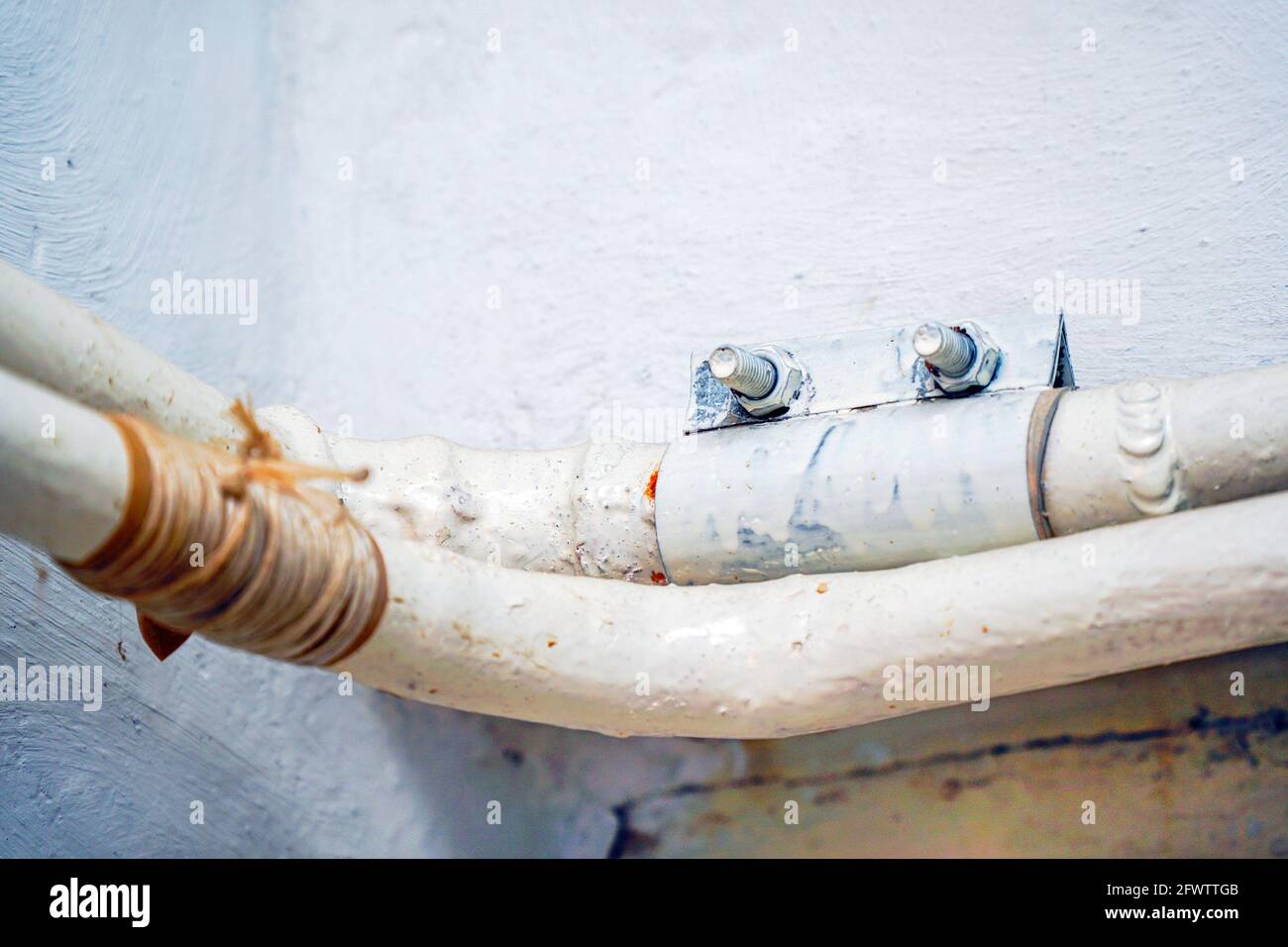 Leakage on the water pipe sealed with a clamp Stock Photo Alamy