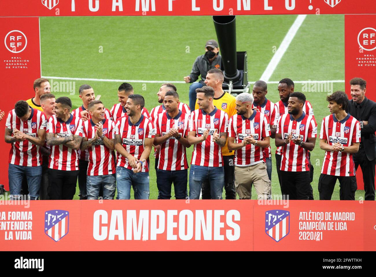 Players of Atletico de Madrid during the 2020/2021 Spanish championship La  Liga, Champions Trophy award ceremony celebrated at Wanda Metropolitano  stadium on May 23, 2021 in Madrid, Spain - Photo Irina R