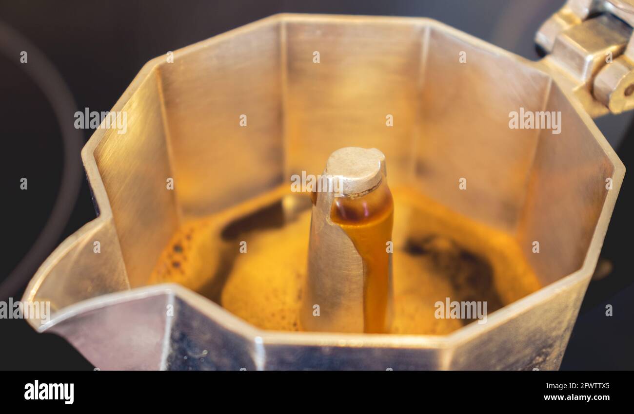 Making coffee in moka pot Stock Photo