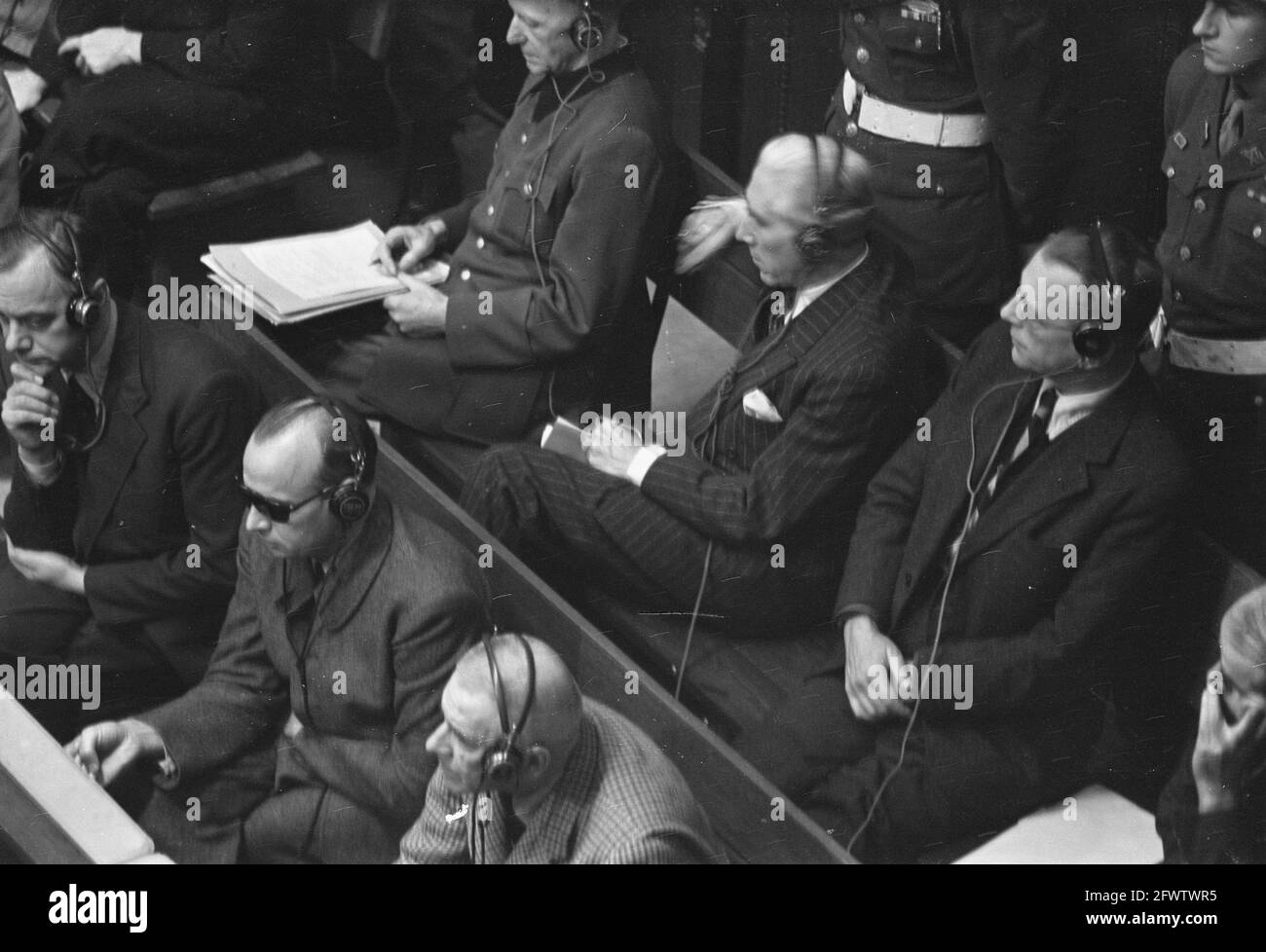 Nuremberg Trial. Accused; with glasses Arthur Seyss-Inquart, left Franz von Papen, December 4, 1945, war criminals, trials, justice, second world war, The Netherlands, 20th century press agency photo, news to remember, documentary, historic photography 1945-1990, visual stories, human history of the Twentieth Century, capturing moments in time Stock Photo