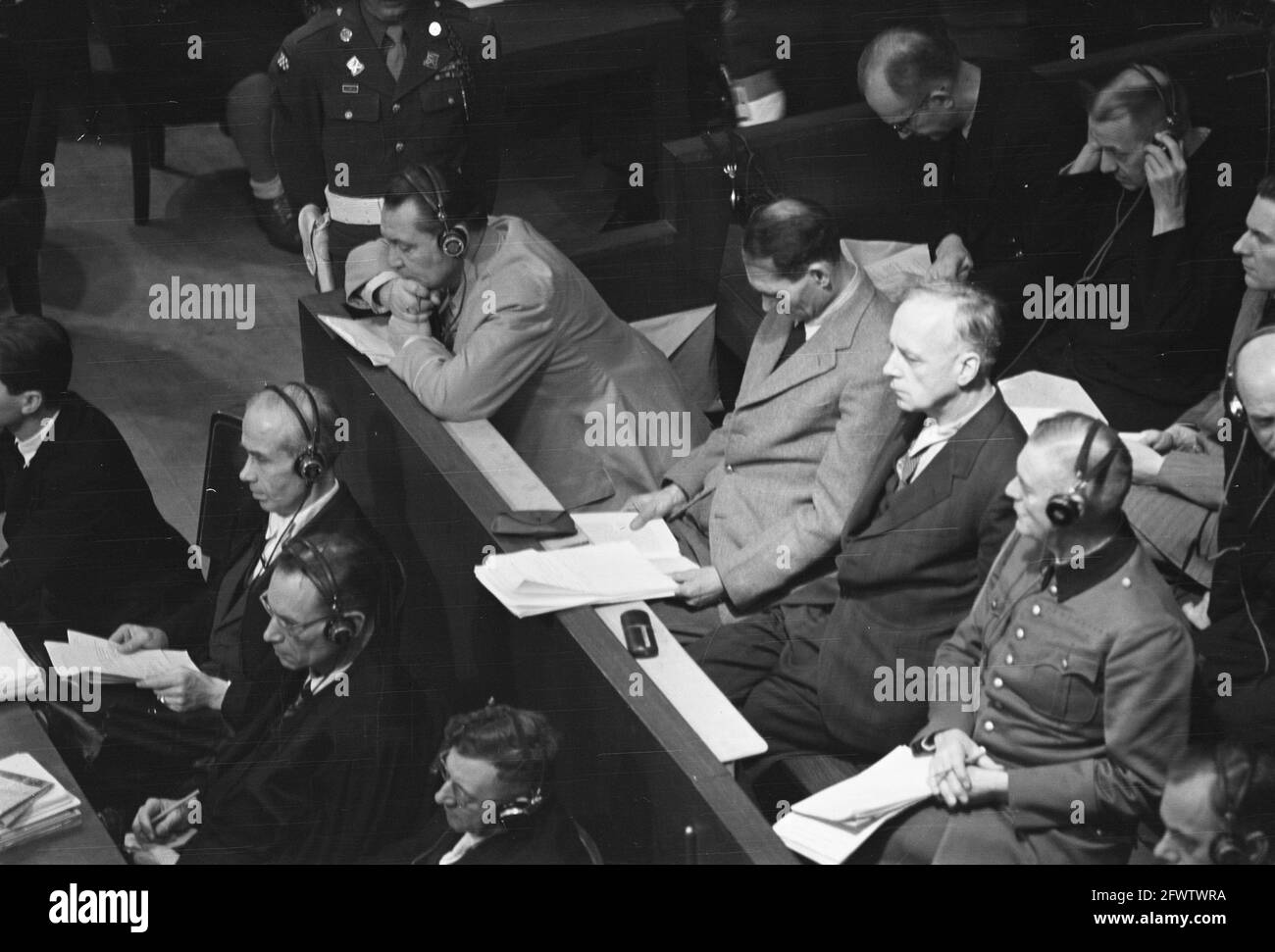 Nuremberg Trial. Defendants (ff. Herman Goering, Rudolf Hess, Von Ribbentrop, Keitel), December 4, 1945, war criminals, trials, administration of justice, World War II, The Netherlands, 20th century press agency photo, news to remember, documentary, historic photography 1945-1990, visual stories, human history of the Twentieth Century, capturing moments in time Stock Photo