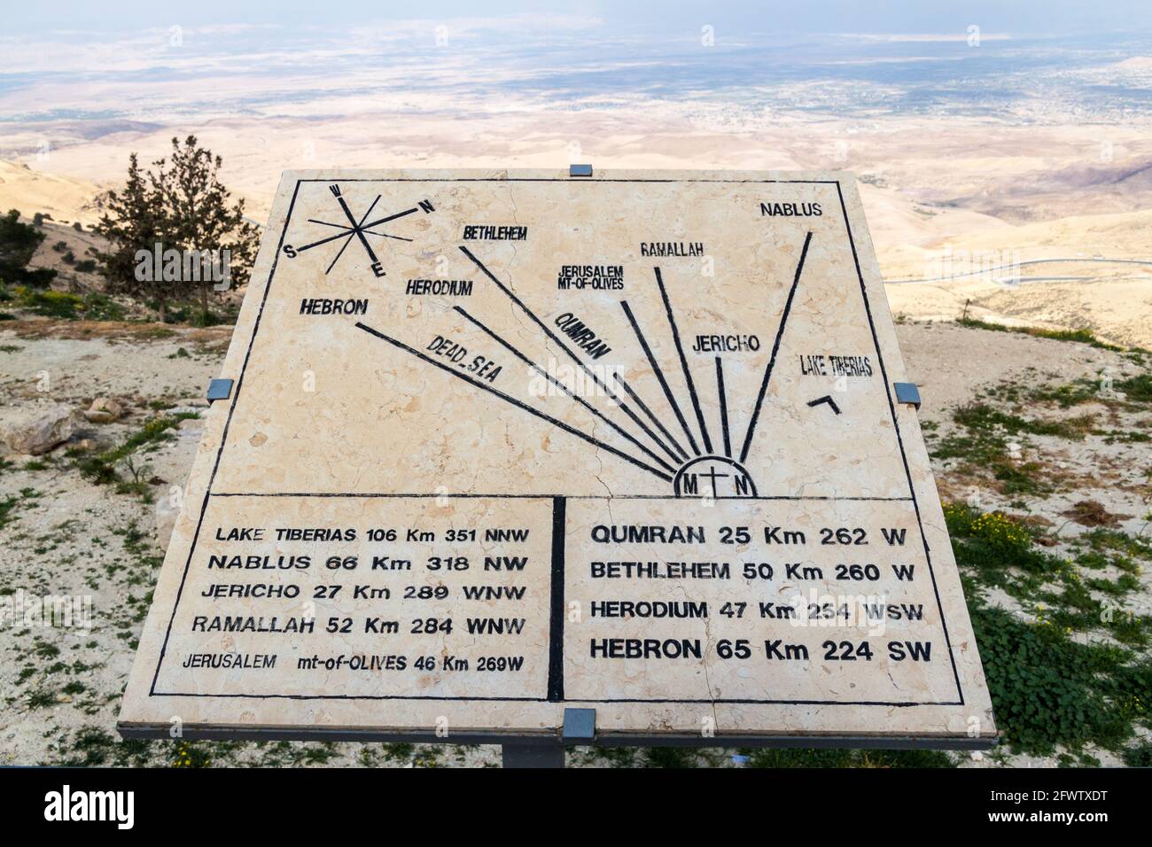 View of the Holy Land from Mount Nebo showing important places, Jordan Stock Photo