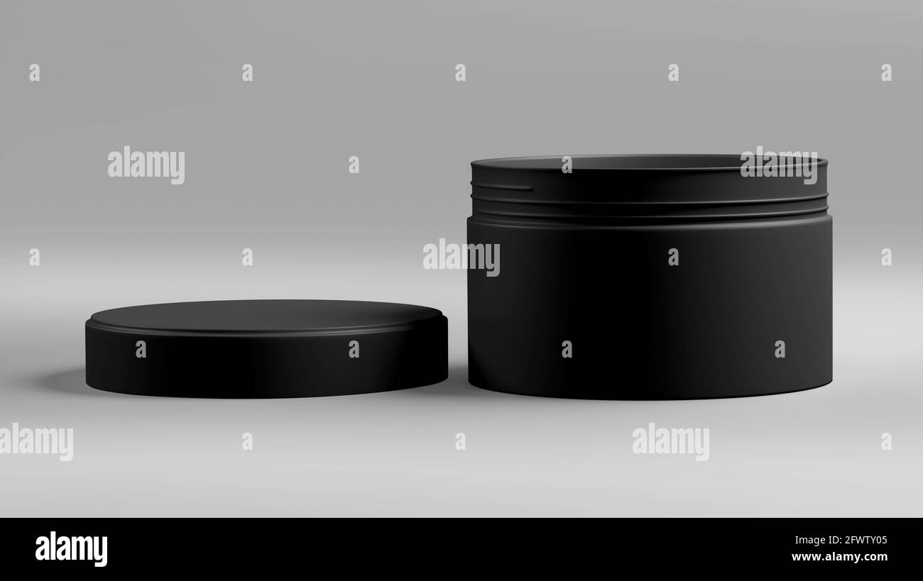 White Plastic Cosmetic Jar Mockup, Blank beauty make-up Container 3D Rendering isolated on light background Stock Photo