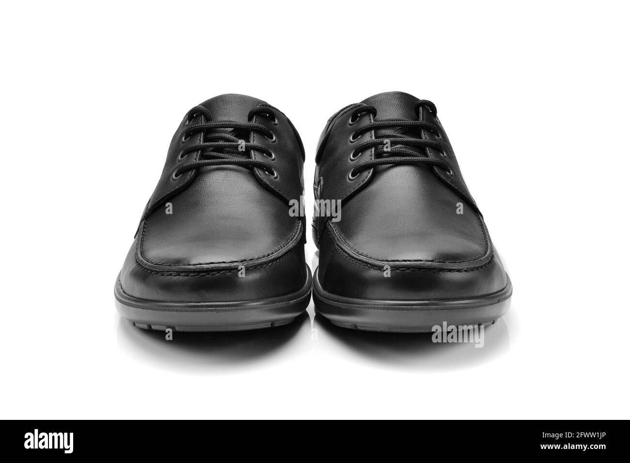 black leather men shoes isolated on white background, front view Stock ...