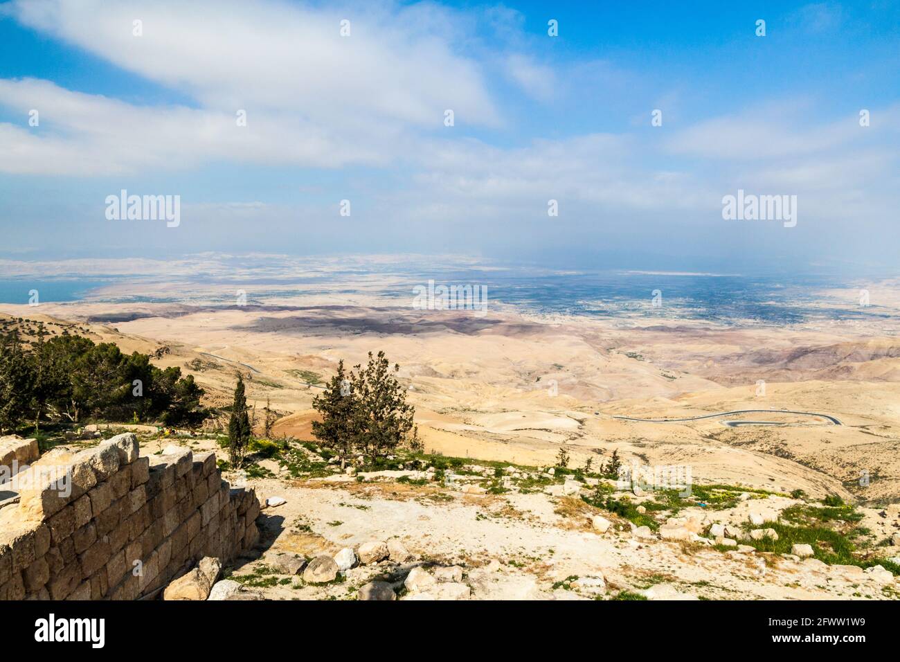 Landscape of the Holy Land as viewed from the Mount Nebo, Jordan Stock Photo