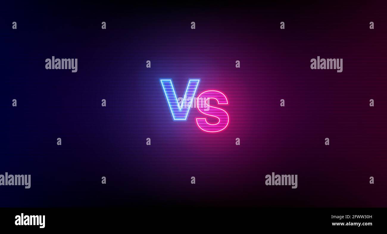 Blue red hologram VS glowing monogram on dark background. Versus screen ...