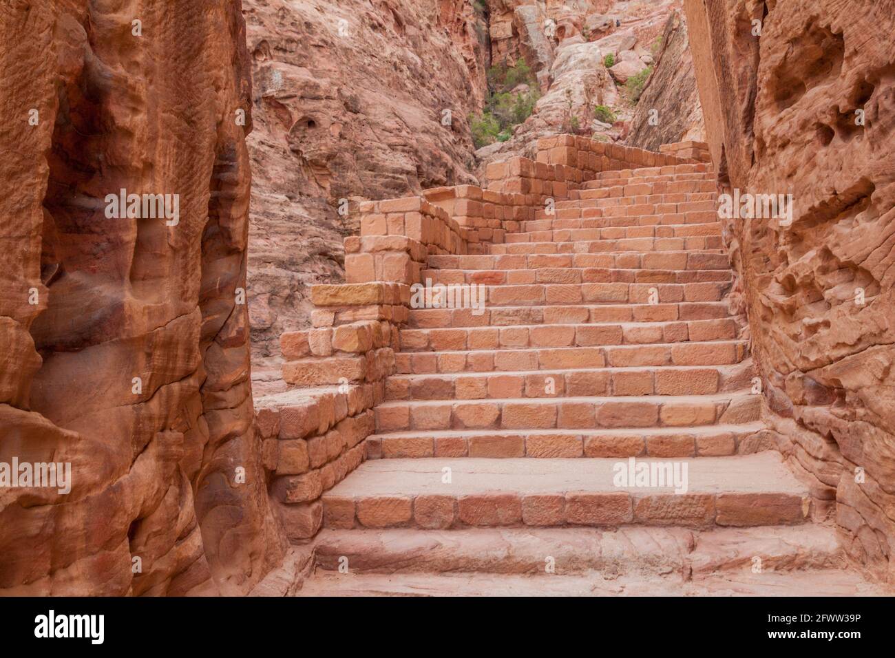 Stairway at Al Khubtha trail in the ancient city Petra, Jordan Stock Photo