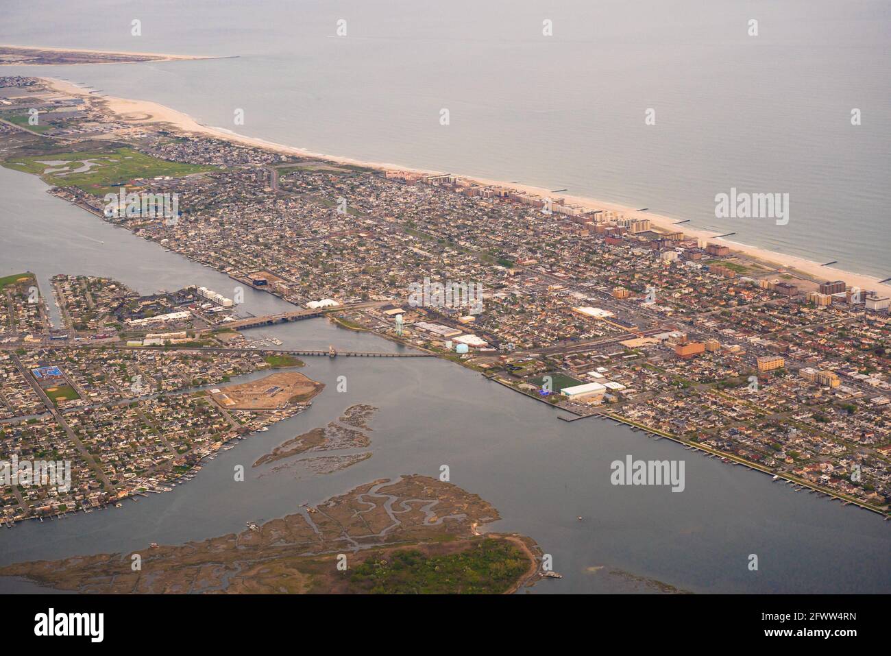 Aerial view over Nassau County on Long Island New York Stock Photo