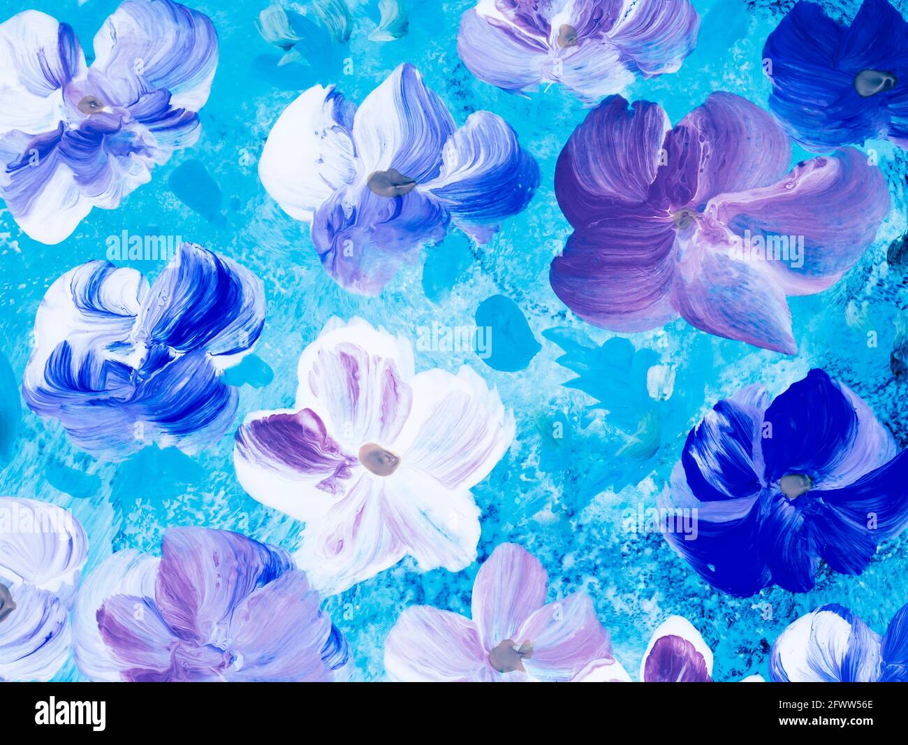 Abstract blue flowers, acrylic painting on canvas. Creative abstract ...