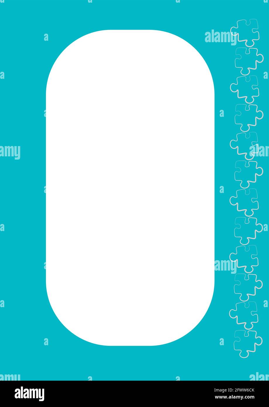 Vertical illustration format A4 - the design of the screen of the phone or tablet for inscriptions and photos, frame with puzzles. Postcard, book cove Stock Vector