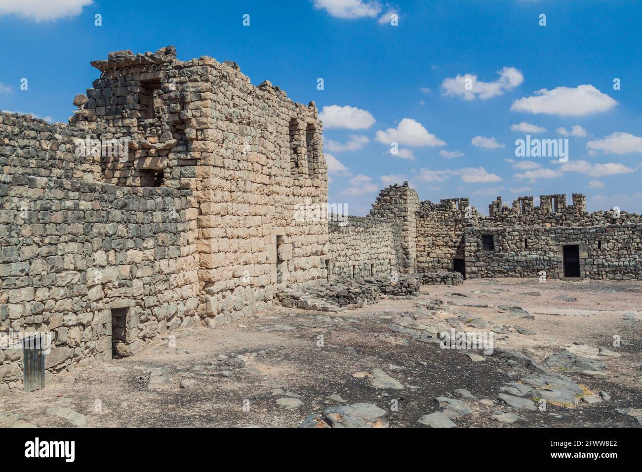 Ruined walls of Qasr al-Azraq Blue Fortress , fort located in the ...