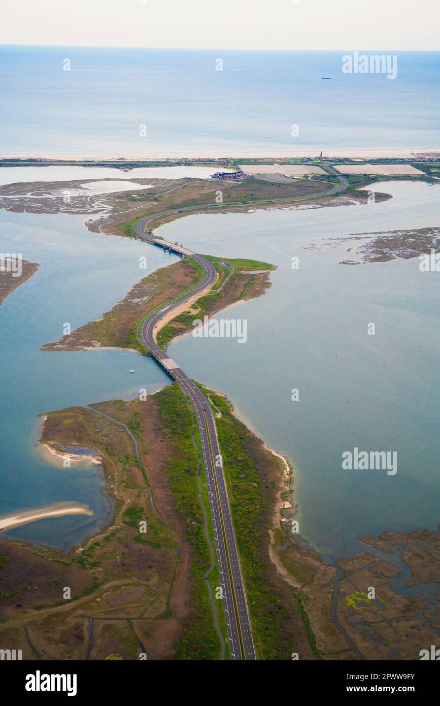 Aerial view over Nassau County on Long Island New York with historic