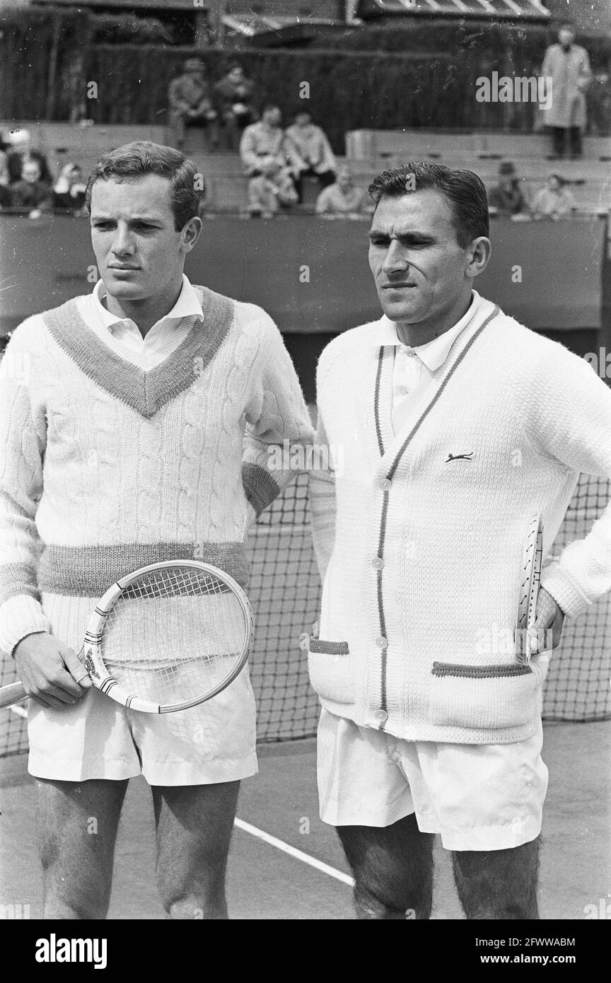 Davis Cup Netherlands against Hungary, Tom Okker and Gulyas, close-up, May 1, 1964, tennis, The Netherlands, 20th century press agency photo, news to remember, documentary, historic photography 1945-1990, visual stories, human history of the Twentieth Century, capturing moments in time Stock Photo