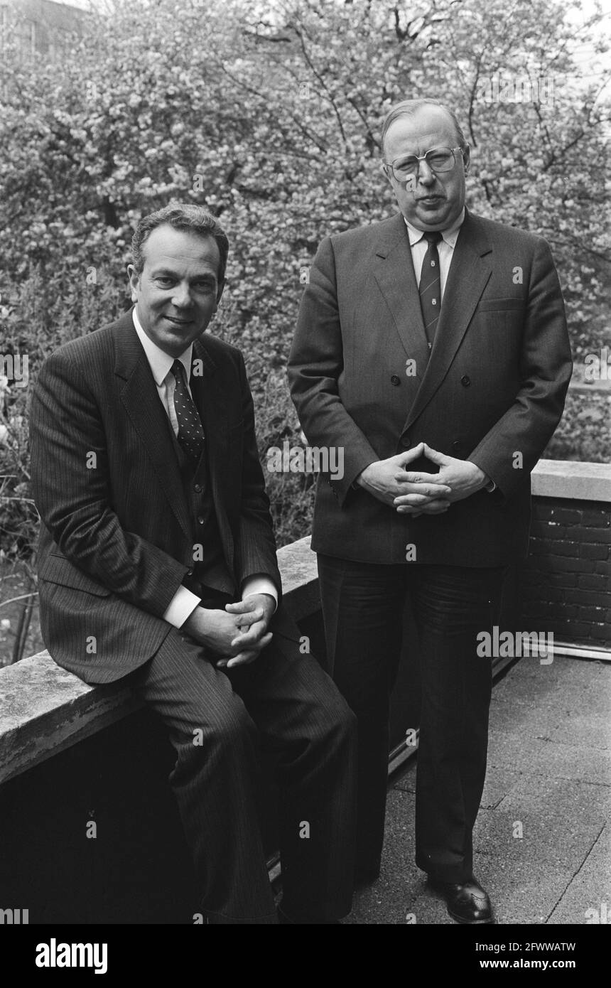 Assignment Financieel Dagblad, Mr. Van de Lugt (l) and Nauwen, May 7, 1985, The Netherlands, 20th century press agency photo, news to remember, documentary, historic photography 1945-1990, visual stories, human history of the Twentieth Century, capturing moments in time Stock Photo