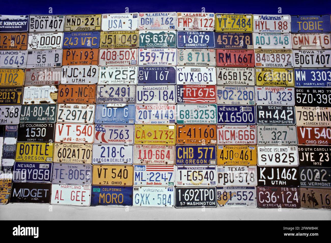 An assortment of U.S. licence plates from various states. Stock Photo