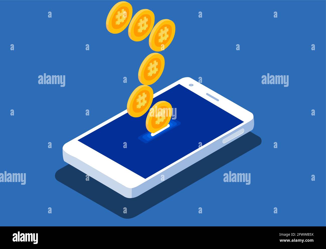 Illustration about cryptocurrency transaction through smartphone Stock Vector
