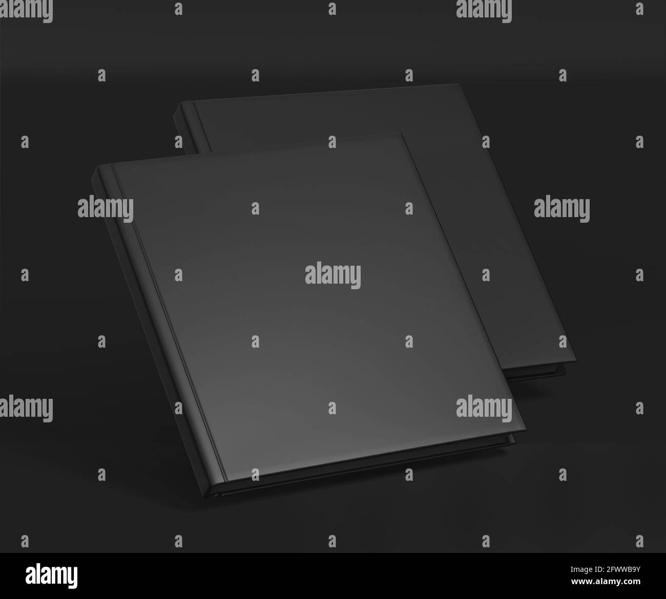 Black Square Hard Cover Book Mockup, Magazine, Book, Booklet, Brochure, 3D Rendered on light gray background Stock Photo