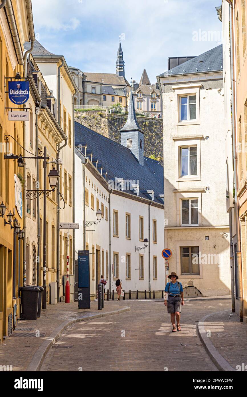 Walking through streets of Luxembourg city Stock Photo