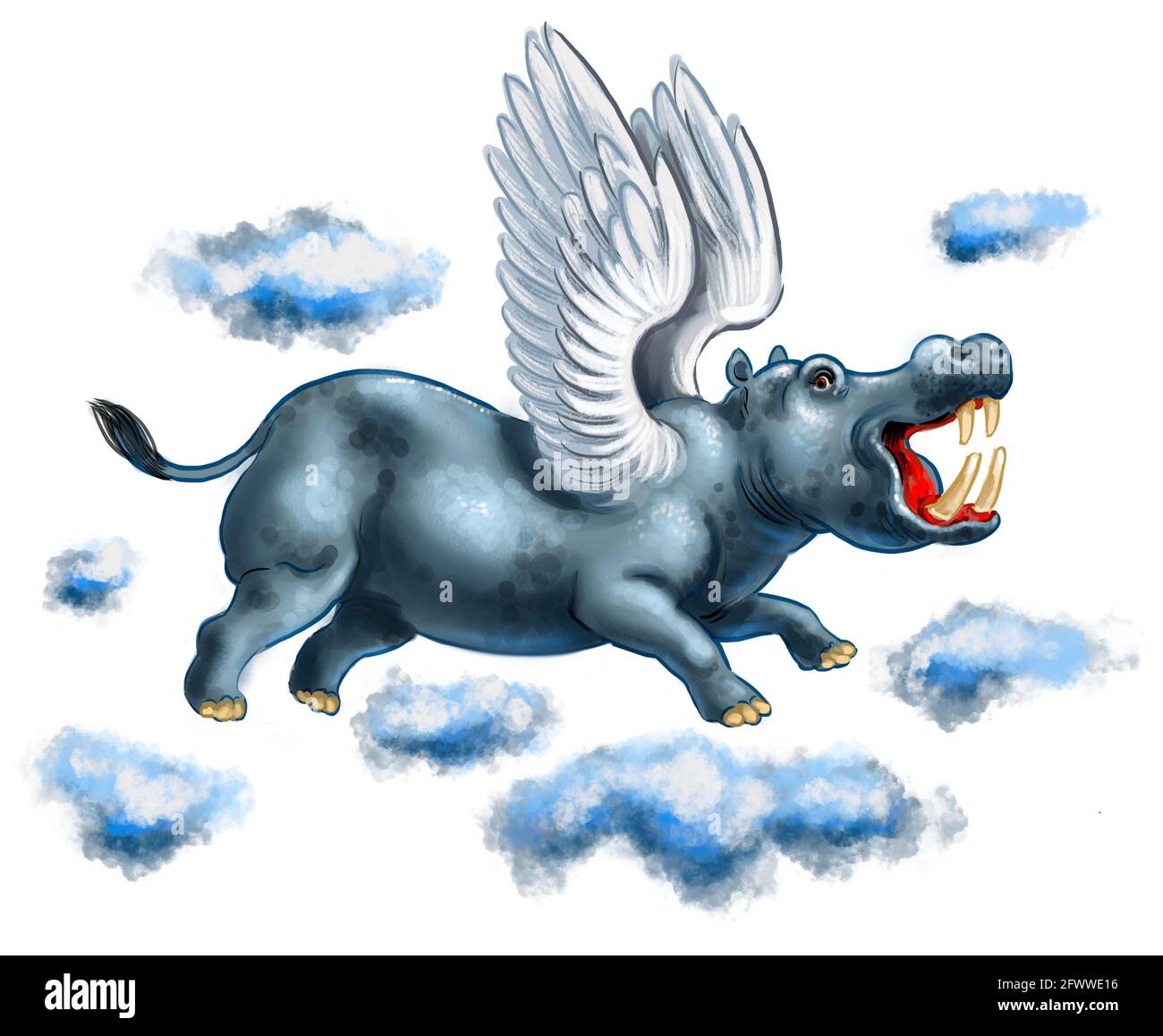 Flying hippopotamus in the clouds. Digital drawing Stock Photo Alamy