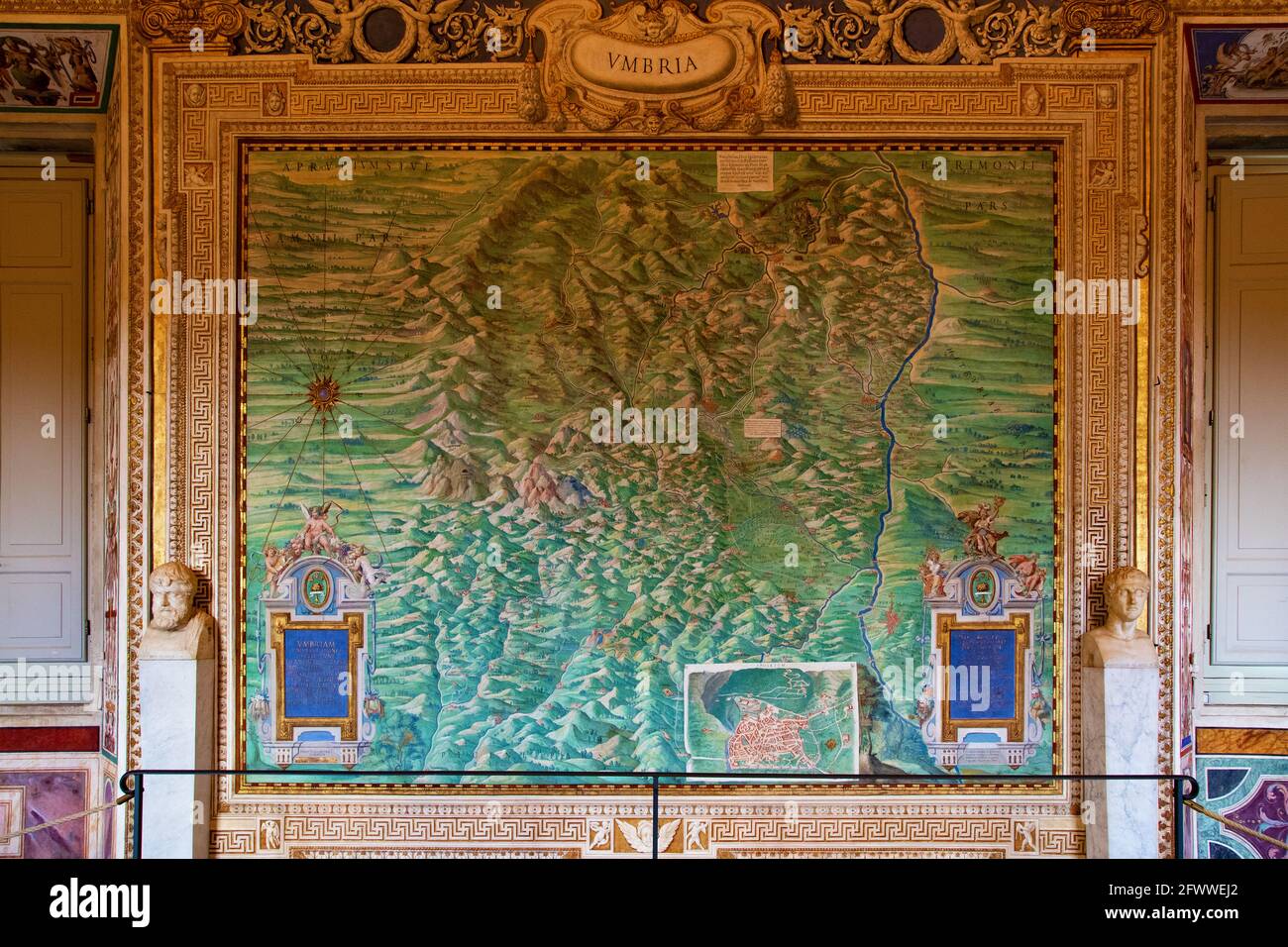 Ancient map of Umbria painted on a wall in Musei Vaticani, Rome Stock Photo