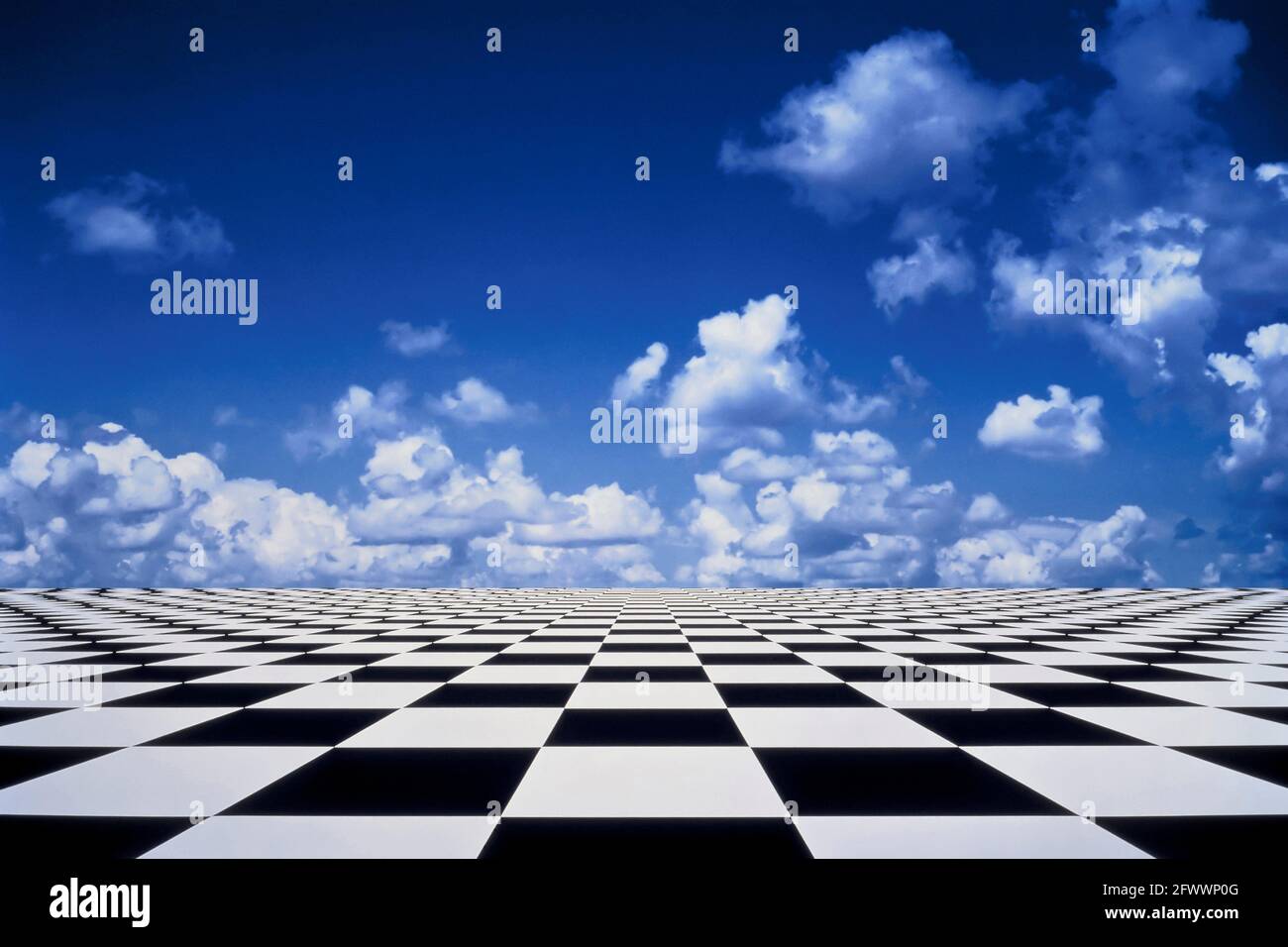 Parquet Floor - Blue Puffy Clouds & Reflection Stock Photo