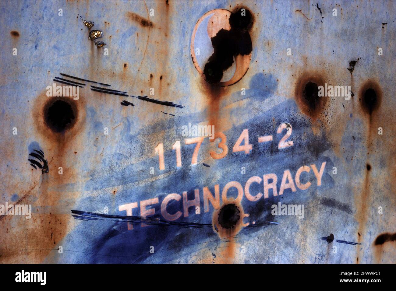 Technocracy Sign on Truck Door Stock Photo